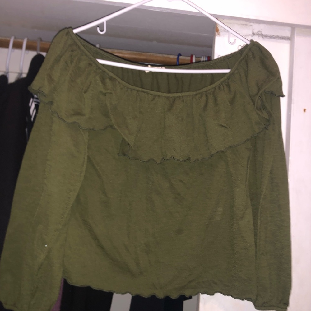 Green off the shoulder crop top